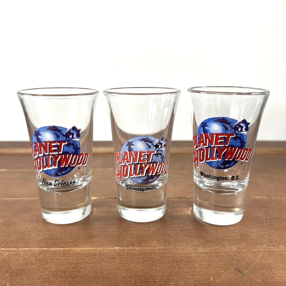Set of 3, Planet Hollywood Shot Glass Lot,‎ Beverly Hills New Orleans Washington